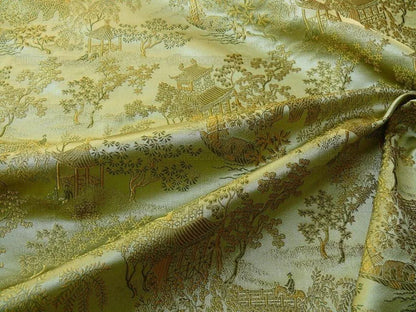 100% Silk Lampas Loden Green Chinoiserie Pavillion Bty