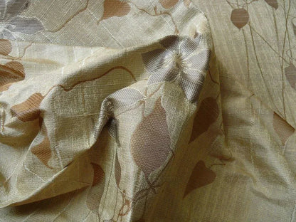 by yard High End100%silk Lampas Deco Vine Flower "safari" Silver Gray Brown Beige  MSRP USD 360/y