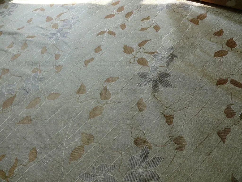 by yard High End100%silk Lampas Deco Vine Flower "safari" Silver Gray Brown Beige  MSRP USD 360/y