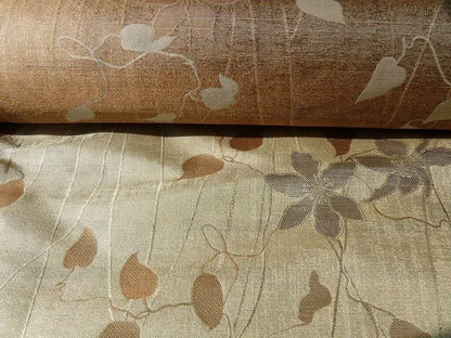 by yard High End100%silk Lampas Deco Vine Flower "safari" Silver Gray Brown Beige  MSRP USD 360/y