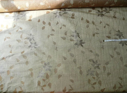 by yard High End100%silk Lampas Deco Vine Flower "safari" Silver Gray Brown Beige  MSRP USD 360/y