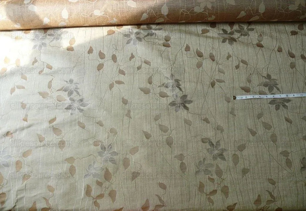 by yard High End100%silk Lampas Deco Vine Flower "safari" Silver Gray Brown Beige  MSRP USD 360/y