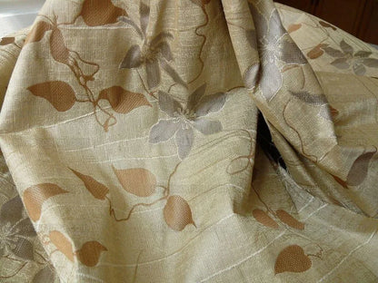 by yard High End100%silk Lampas Deco Vine Flower "safari" Silver Gray Brown Beige  MSRP USD 360/y