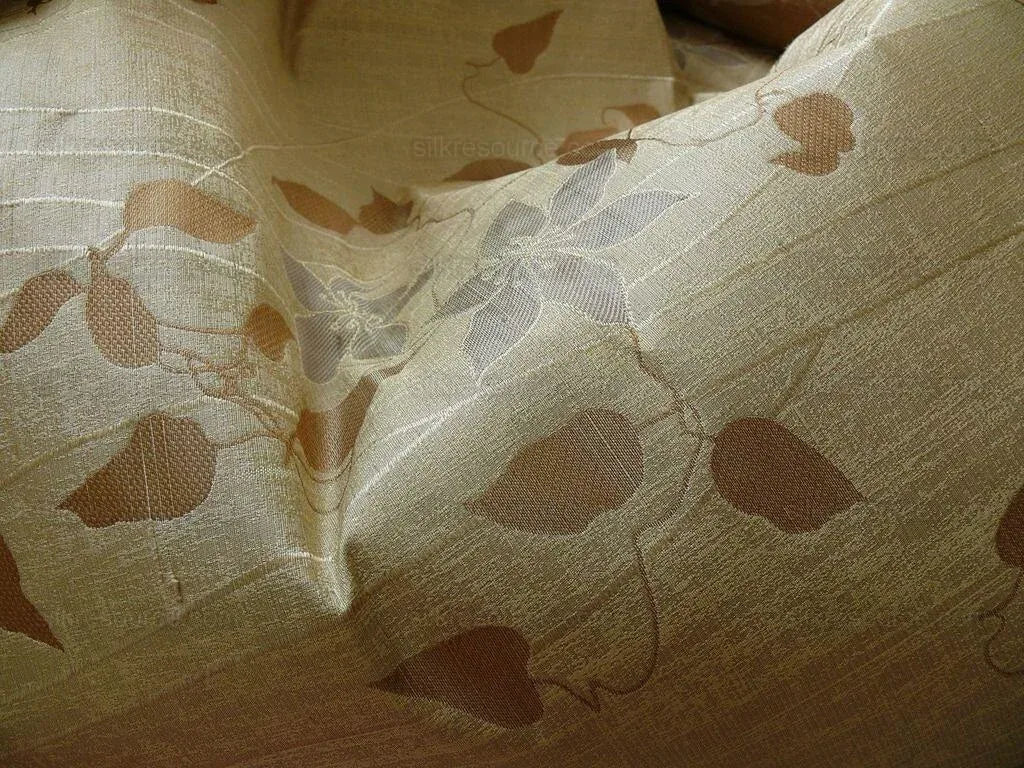 by yard High End100%silk Lampas Deco Vine Flower "safari" Silver Gray Brown Beige  MSRP USD 360/y