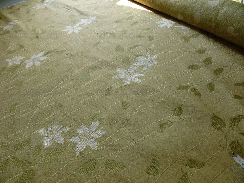 High End 100%silk Lampas Deco Vine Flower "butter" Gold White Green MSRP USD 360/y