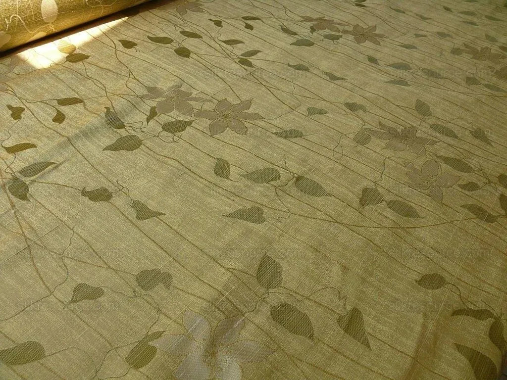 High End 100%silk Lampas Deco Vine Flower "butter" Gold White Green MSRP USD 360/y