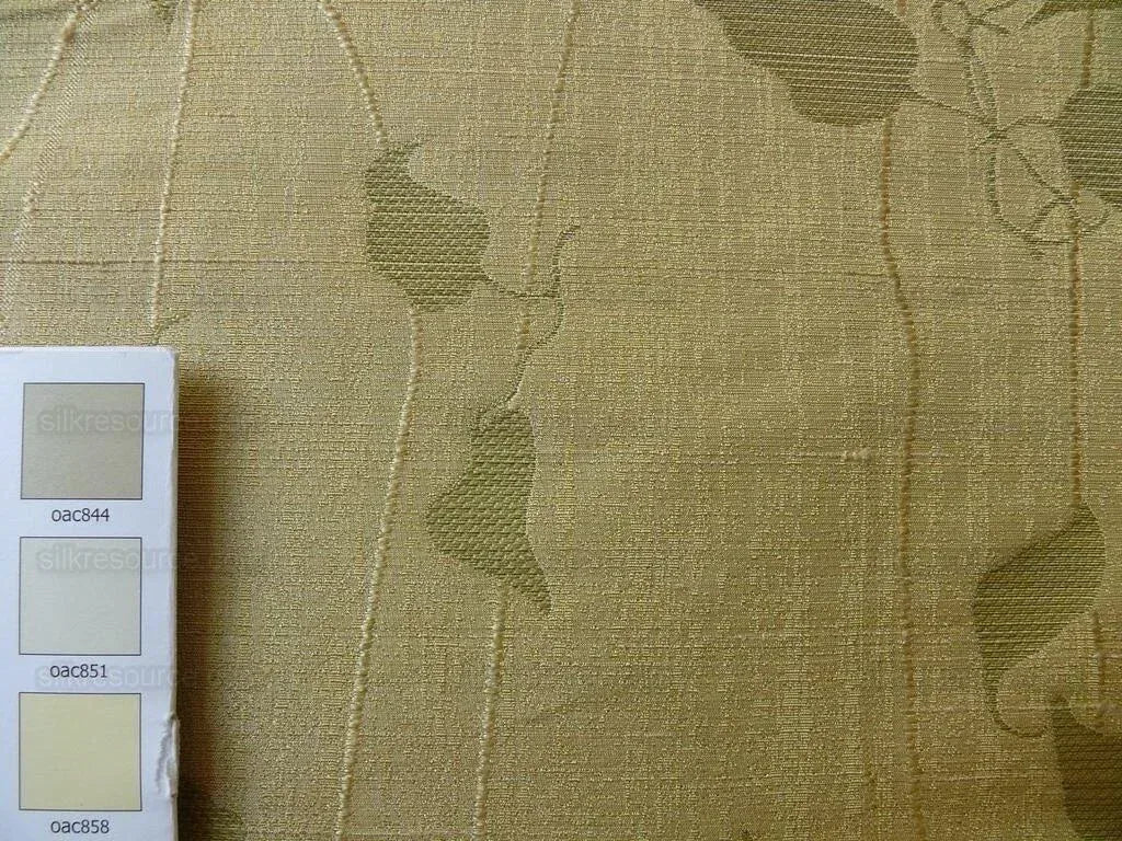 High End 100%silk Lampas Deco Vine Flower "butter" Gold White Green MSRP USD 360/y