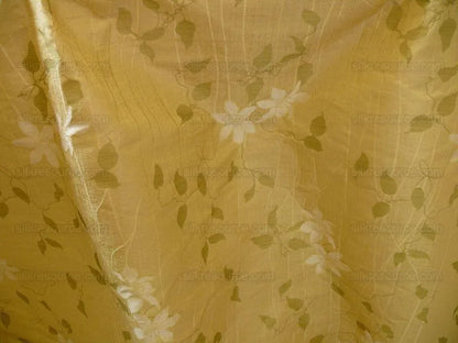High End 100%silk Lampas Deco Vine Flower "butter" Gold White Green MSRP USD 360/y