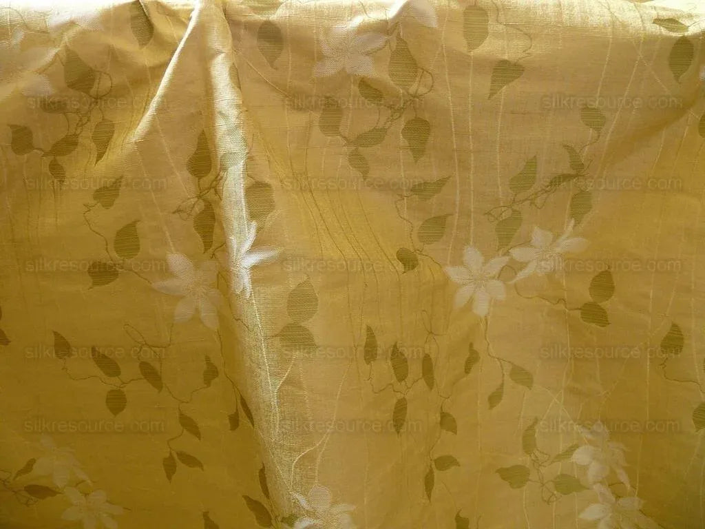HiEND 100%SILK LAMPAS DECO VINE FLOWER "BUTTER" GOLD BTY