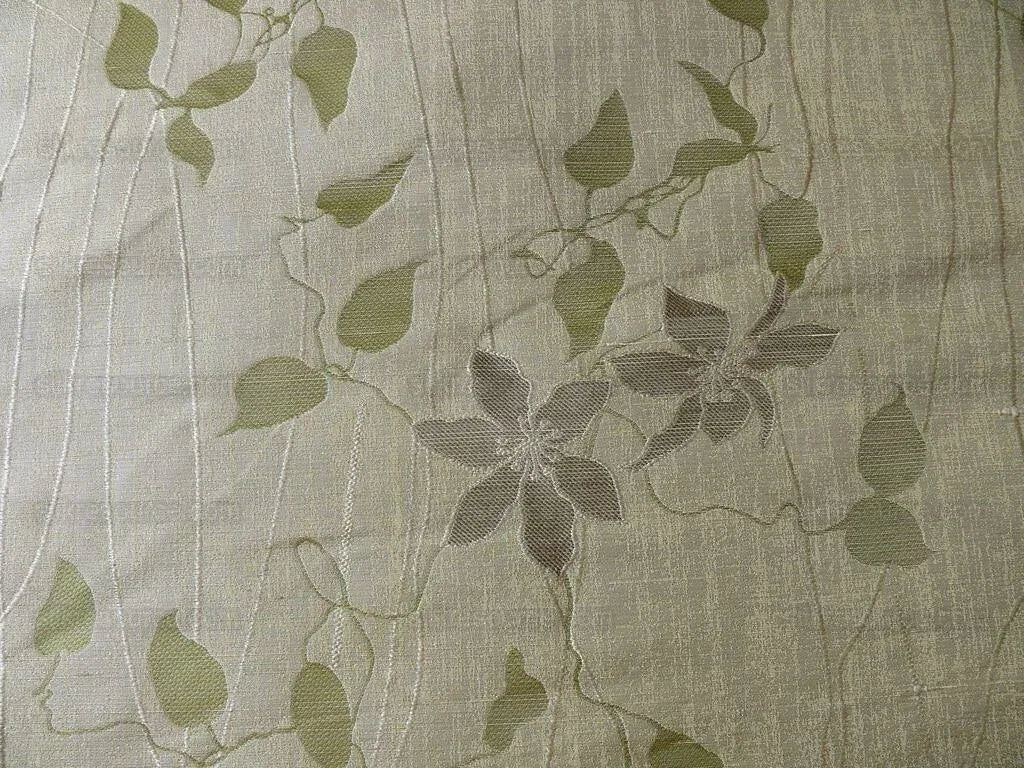 High End 100%silk Lampas Deco Vine Flower "sprig" Silver Gray Green Beige  MSRP USD 360/y
