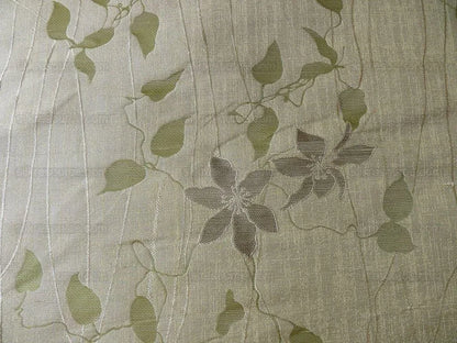 High End 100%silk Lampas Deco Vine Flower "sprig" Silver Gray Green Beige  MSRP USD 360/y