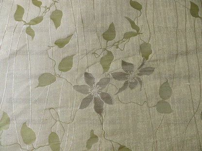 High End 100%silk Lampas Deco Vine Flower "sprig" Silver Gray Green Beige  MSRP USD 360/y