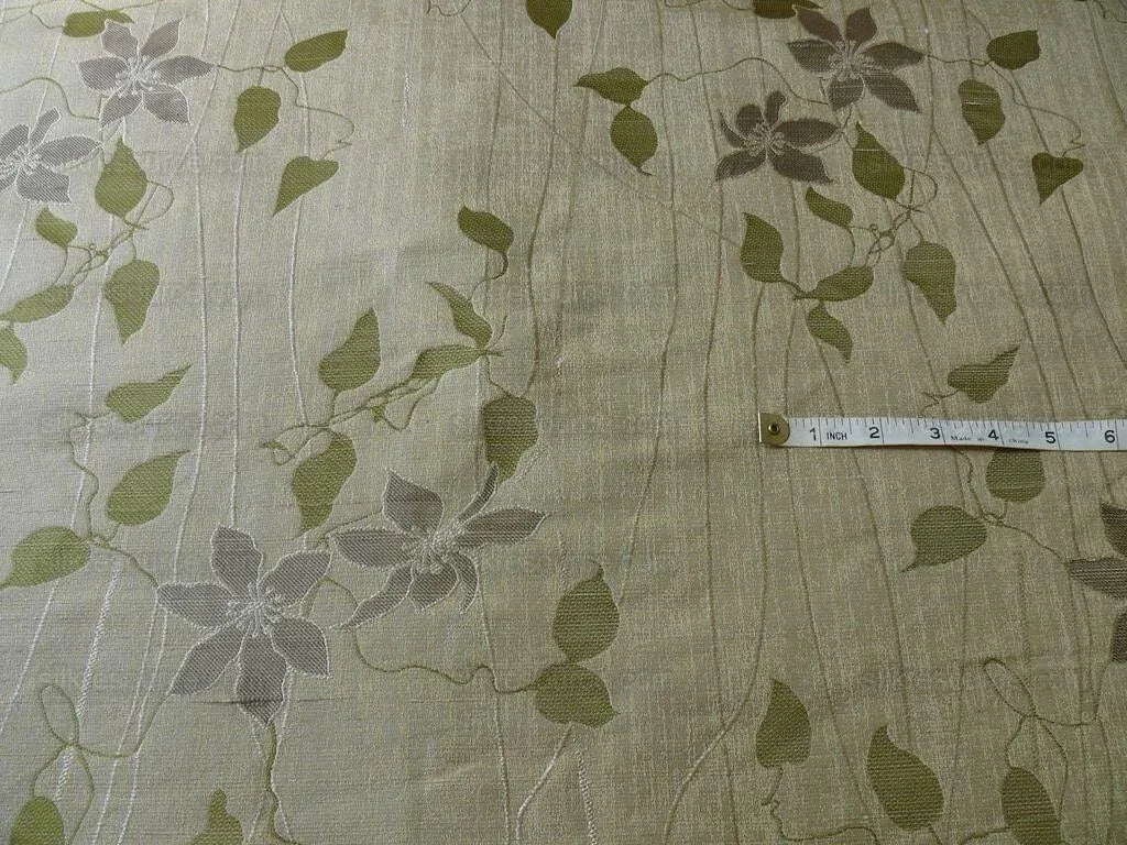 High End 100%silk Lampas Deco Vine Flower "sprig" Silver Gray Green Beige  MSRP USD 360/y