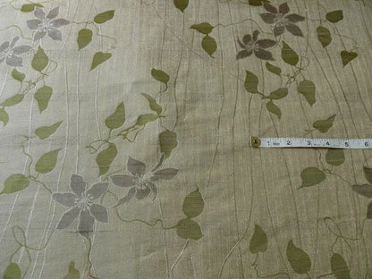 High End 100%silk Lampas Deco Vine Flower "sprig" Silver Gray Green Beige  MSRP USD 360/y