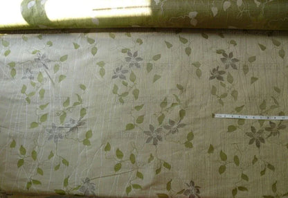 High End 100%silk Lampas Deco Vine Flower "sprig" Silver Gray Green Beige  MSRP USD 360/y