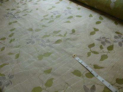 High End 100%silk Lampas Deco Vine Flower "sprig" Silver Gray Green Beige  MSRP USD 360/y