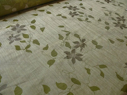 High End 100%silk Lampas Deco Vine Flower "sprig" Silver Gray Green Beige  MSRP USD 360/y
