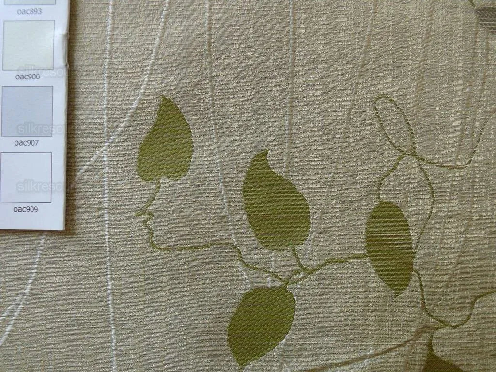 High End 100%silk Lampas Deco Vine Flower "sprig" Silver Gray Green Beige  MSRP USD 360/y