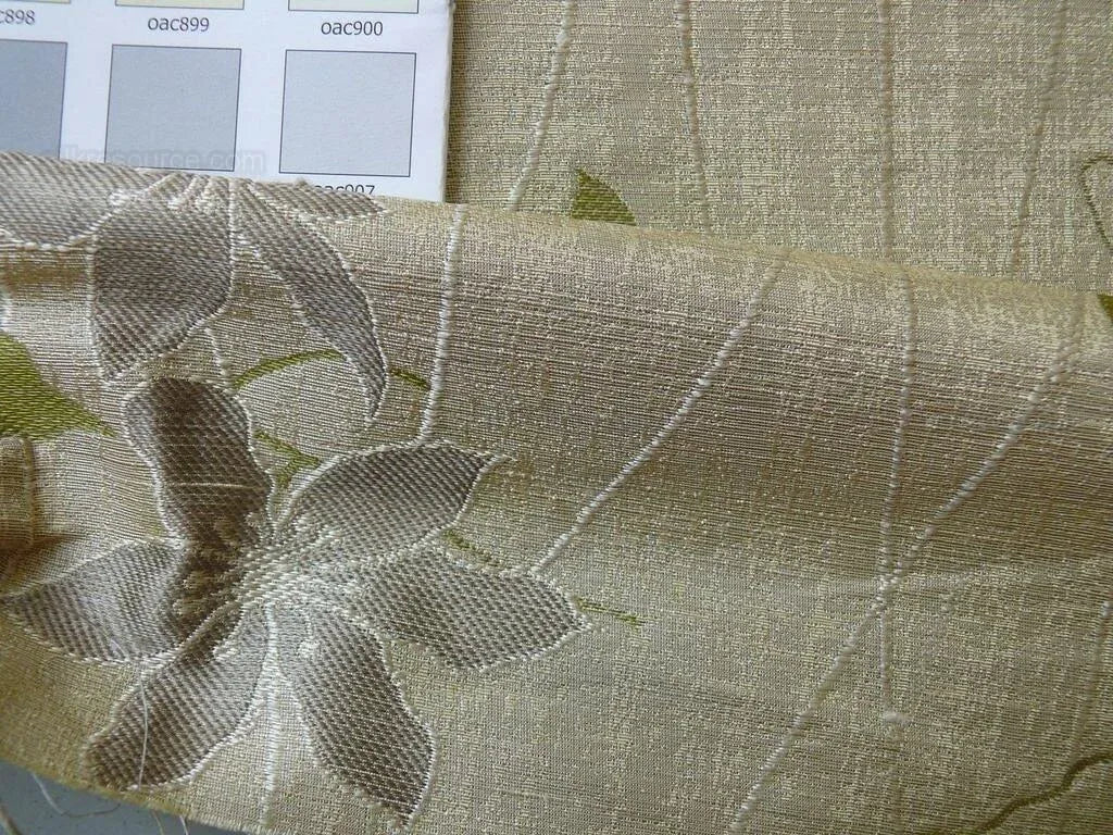 High End 100%silk Lampas Deco Vine Flower "sprig" Silver Gray Green Beige  MSRP USD 360/y