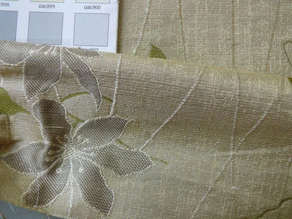 High End 100%silk Lampas Deco Vine Flower "sprig" Silver Gray Green Beige  MSRP USD 360/y