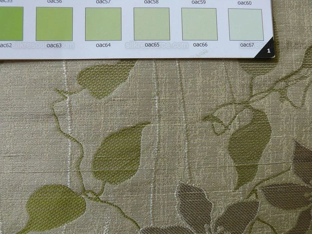 High End 100%silk Lampas Deco Vine Flower "sprig" Silver Gray Green Beige  MSRP USD 360/y