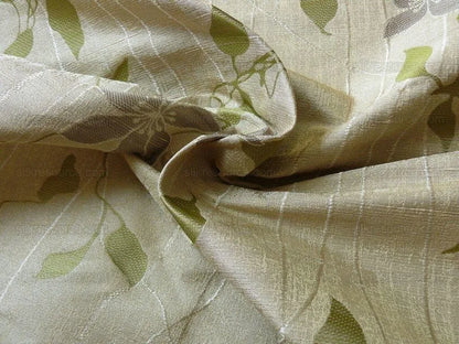 High End 100%silk Lampas Deco Vine Flower "sprig" Silver Gray Green Beige  MSRP USD 360/y