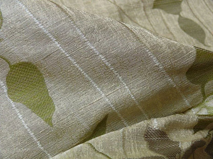 High End 100%silk Lampas Deco Vine Flower "sprig" Silver Gray Green Beige  MSRP USD 360/y