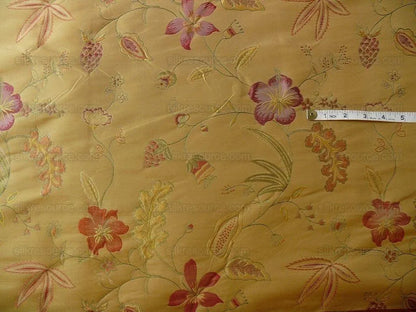 Heavy100%silk Lampas Myth Garden Pink Rose On Yellow Bty Sku97