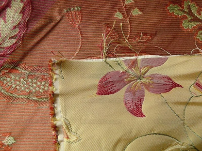 Heavy100%silk Lampas Myth Garden Pink Rose On Yellow Bty Sku97