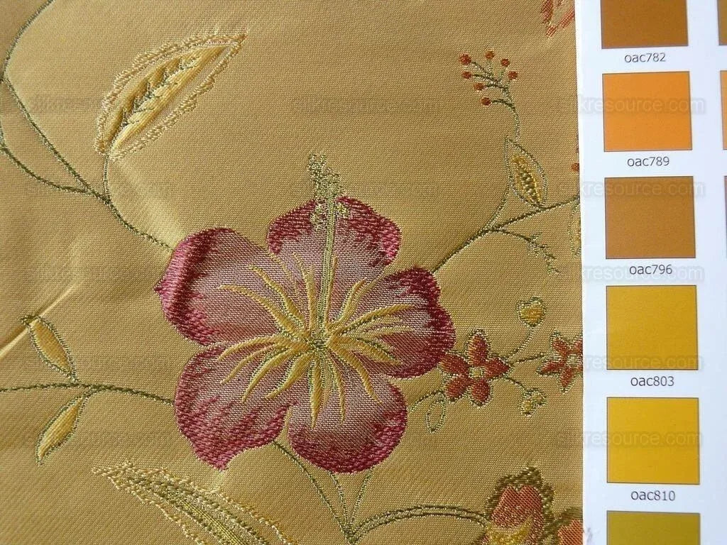 Heavy100%silk Lampas Myth Garden Pink Rose On Yellow Bty Sku97