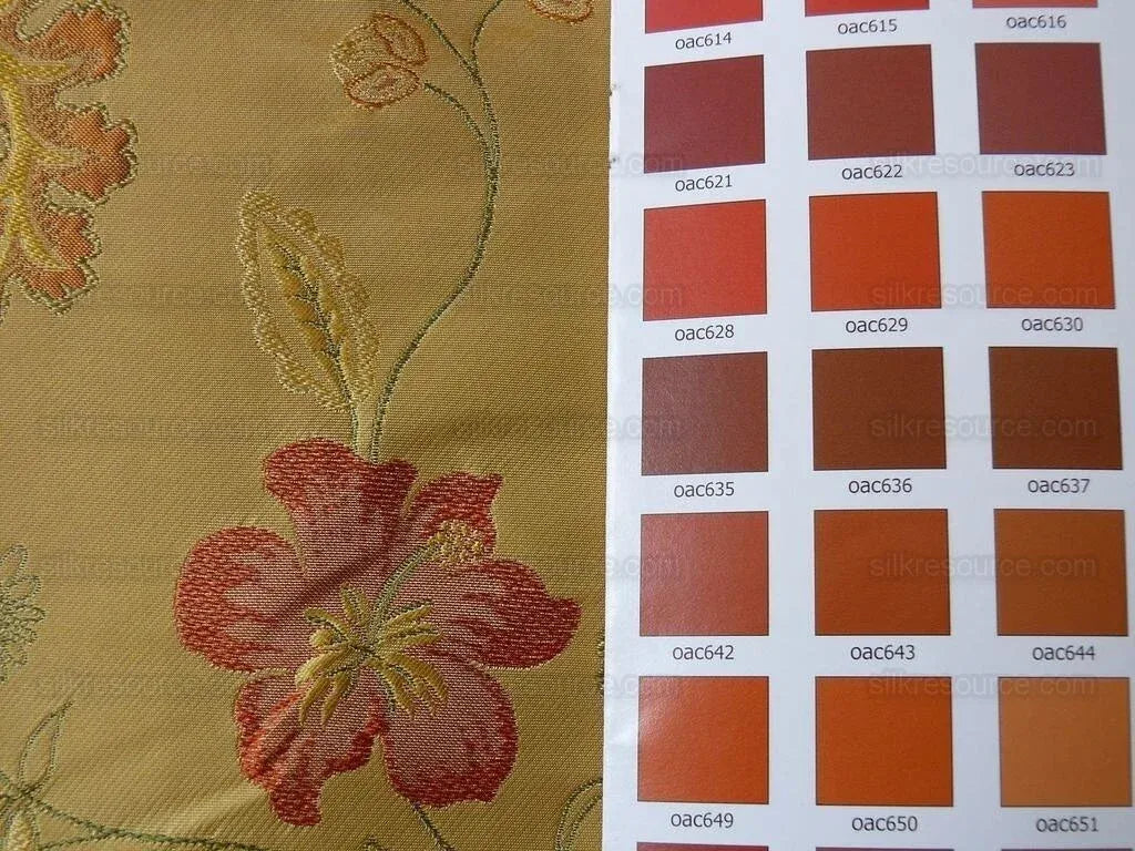 Heavy100%silk Lampas Myth Garden Pink Rose On Yellow Bty Sku97