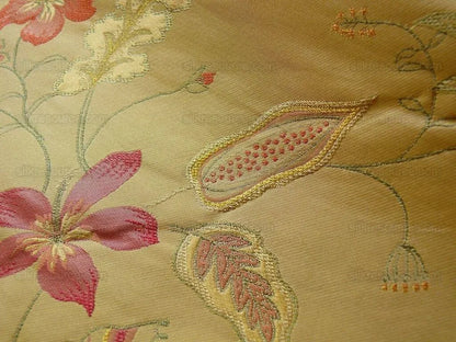 Heavy100%silk Lampas Myth Garden Pink Rose On Yellow Bty Sku97