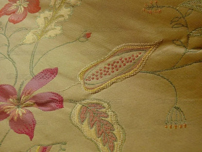 Heavy100%silk Lampas Myth Garden Pink Rose On Yellow Bty Sku97