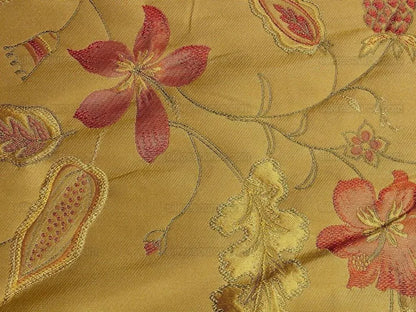 Heavy100%silk Lampas Myth Garden Pink Rose On Yellow Bty Sku97