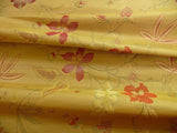 HEAVY100%SILK LAMPAS MYTH GARDEN PINK ROSE on YELLOW BTY SKU97