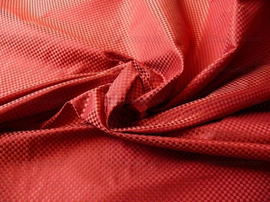 High End 100% Silk Mini Check "mandarin" Red  Crimson Gold Heavy! MSRP USD275/Y