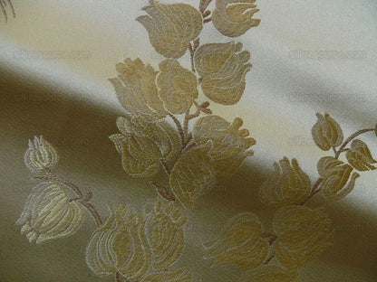 SCHUMACHER 100% SILK LAMPAS BELL FLOWER "BONE" GOLD
