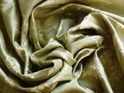 By yard 100% Silk Damask Summer Berry Vine Parsley Green Nimbus Art Nouveau William Morris