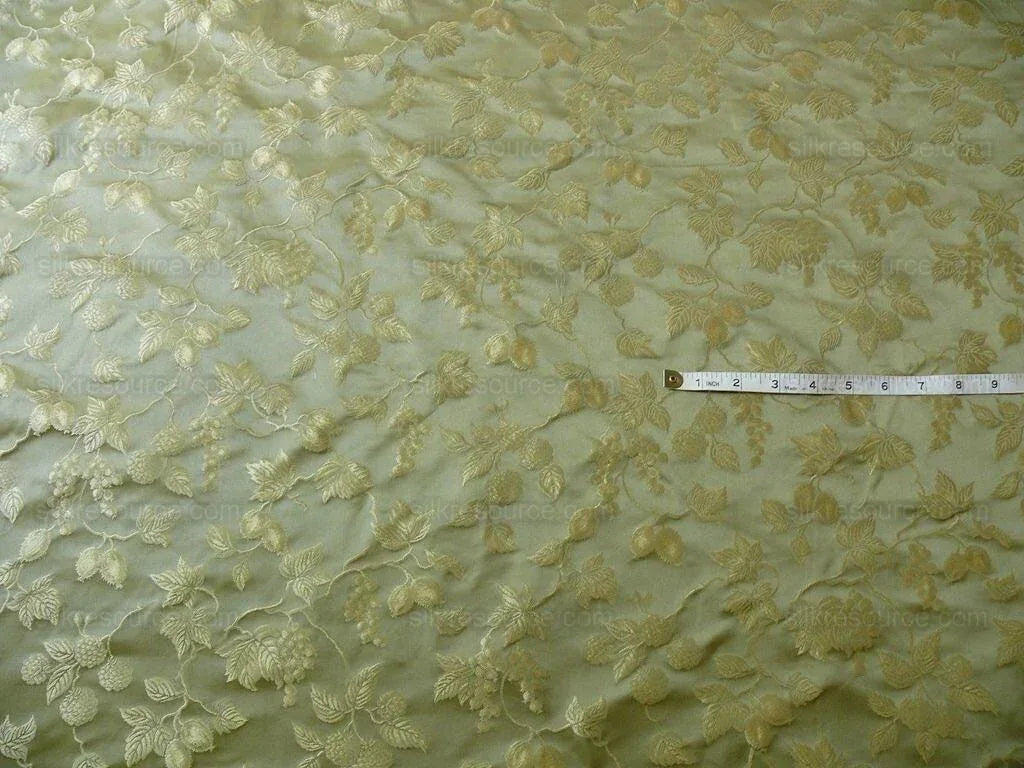 By yard 100% Silk Damask Summer Berry Vine Parsley Green Nimbus Art Nouveau William Morris