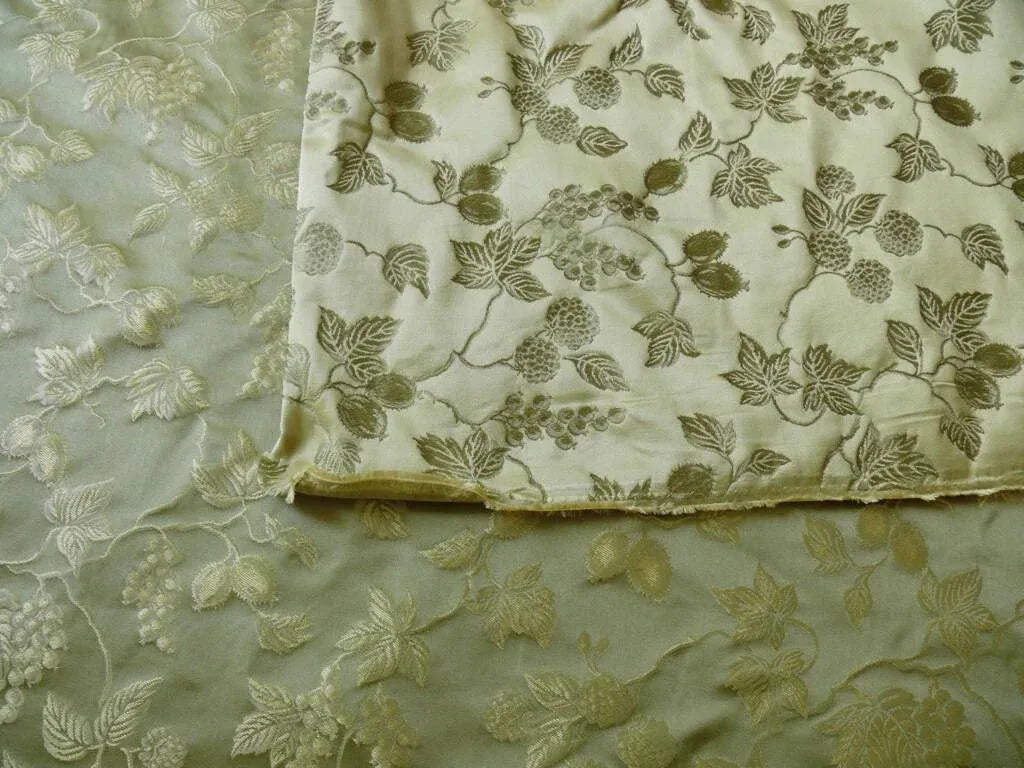 100% SILK DAMASK SUMMER BERRY VINE PARSLEY GREEN BTY