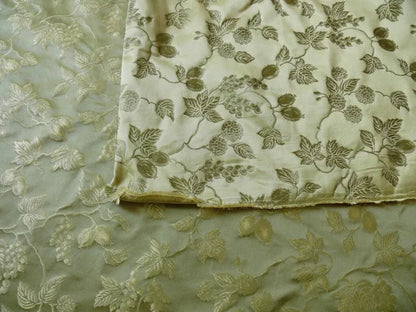 100% SILK DAMASK SUMMER BERRY VINE PARSLEY GREEN BTY