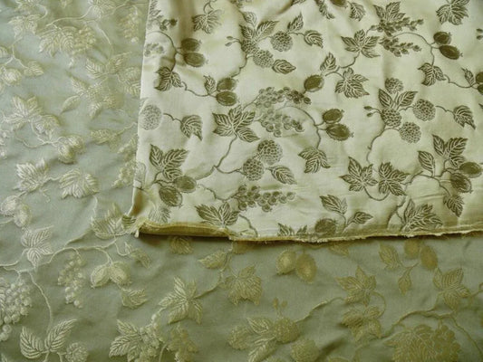 100% SILK DAMASK SUMMER BERRY VINE PARSLEY GREEN BTY
