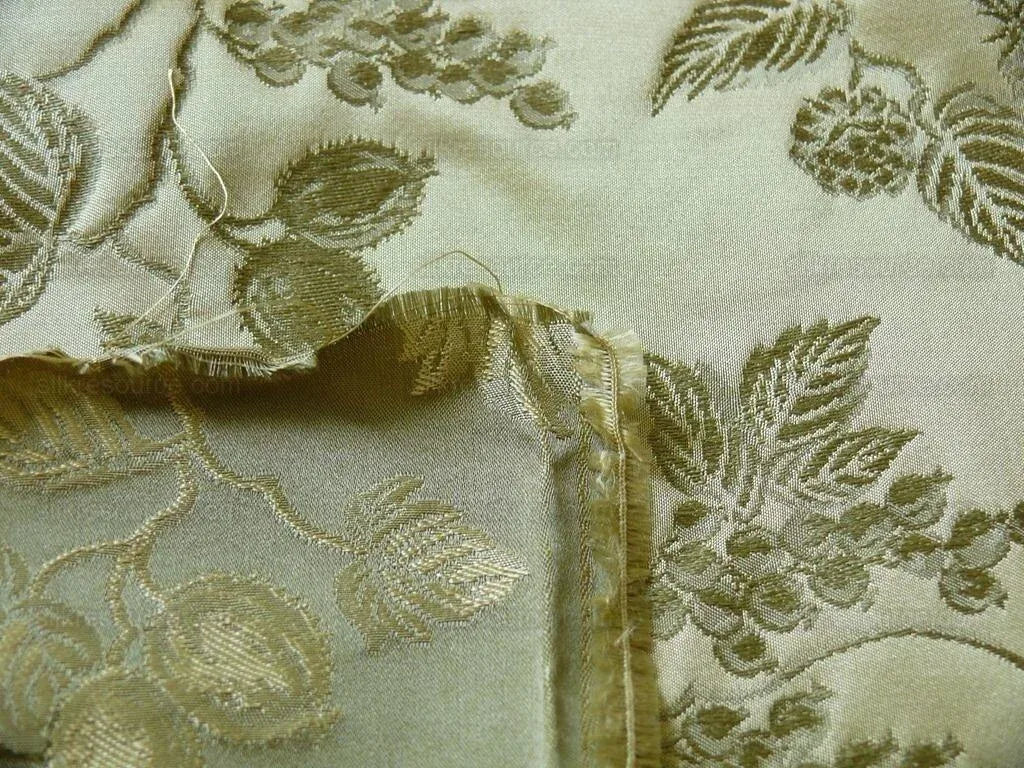 By yard 100% Silk Damask Summer Berry Vine Parsley Green Nimbus Art Nouveau William Morris