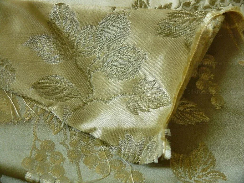 By yard 100% Silk Damask Summer Berry Vine Parsley Green Nimbus Art Nouveau William Morris