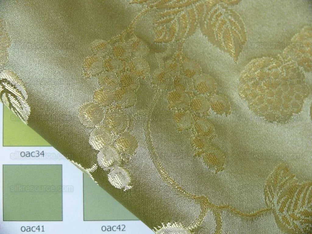 By yard 100% Silk Damask Summer Berry Vine Parsley Green Nimbus Art Nouveau William Morris