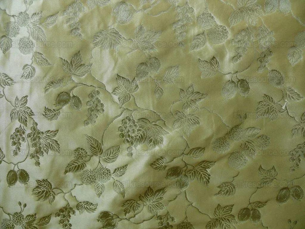 By yard 100% Silk Damask Summer Berry Vine Parsley Green Nimbus Art Nouveau William Morris