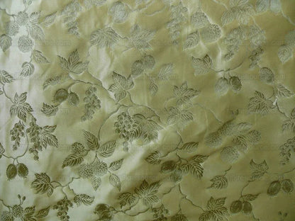 By yard 100% Silk Damask Summer Berry Vine Parsley Green Nimbus Art Nouveau William Morris
