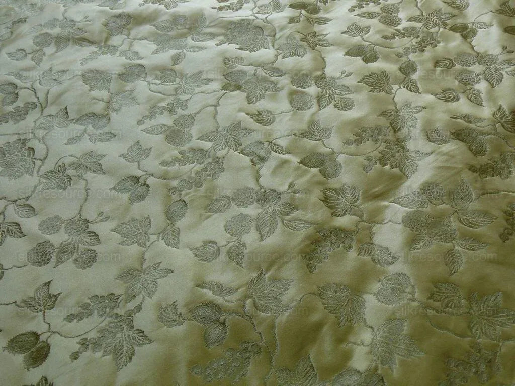 By yard 100% Silk Damask Summer Berry Vine Parsley Green Nimbus Art Nouveau William Morris