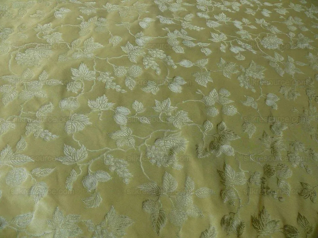 By yard 100% Silk Damask Summer Berry Vine Parsley Green Nimbus Art Nouveau William Morris