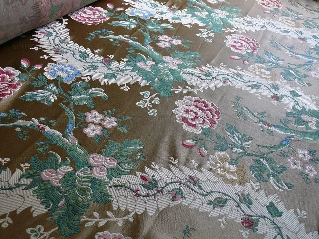 by yard Palais Brocade 100%silk Lampas Gold Green Red